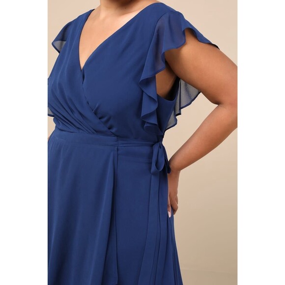 Lulus Ravishing Charm Dress Women's 3X Dark Blue High Low Ruffled Wrap Maxi NWOT - Picture 4 of 11